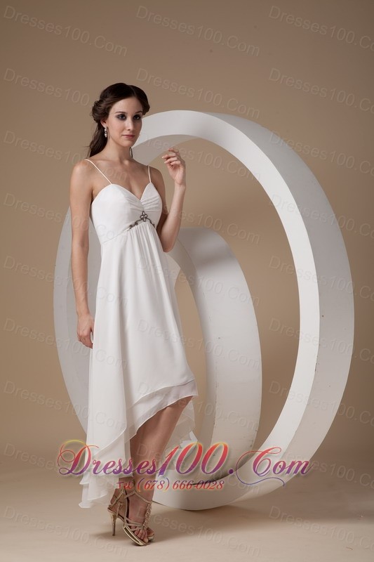 Spaghetti Straps High Low Ruched Bridal Dress Chiffon