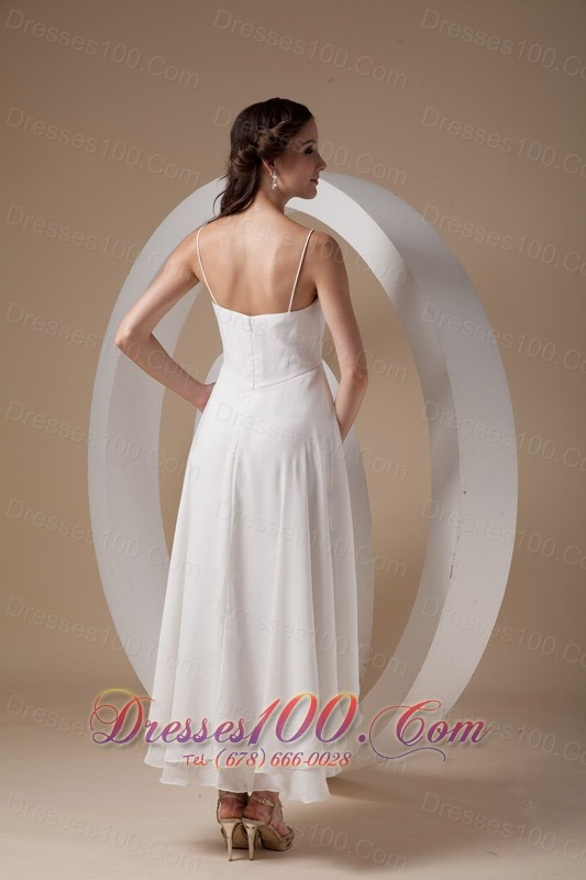 Spaghetti Straps High Low Ruched Bridal Dress Chiffon