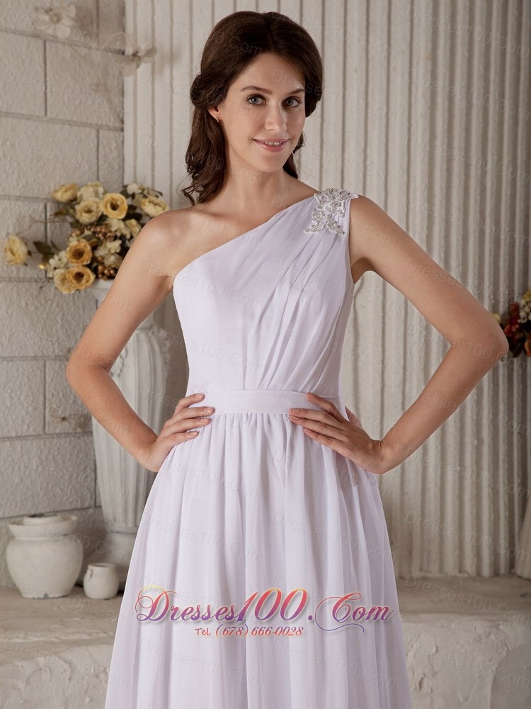 Appliques One Shoulder Chiffon Beach Wedding Dress