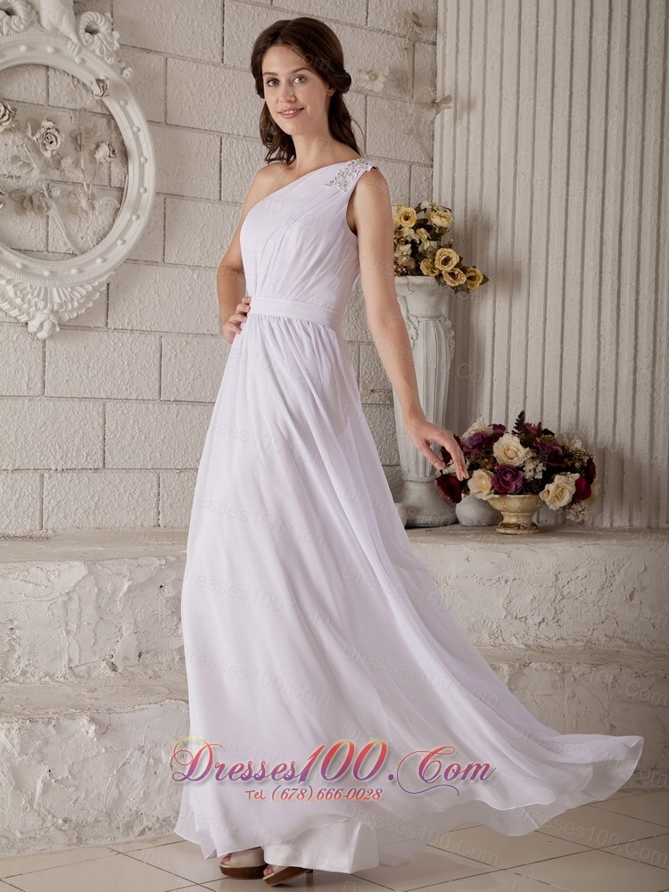 Appliques One Shoulder Chiffon Beach Wedding Dress