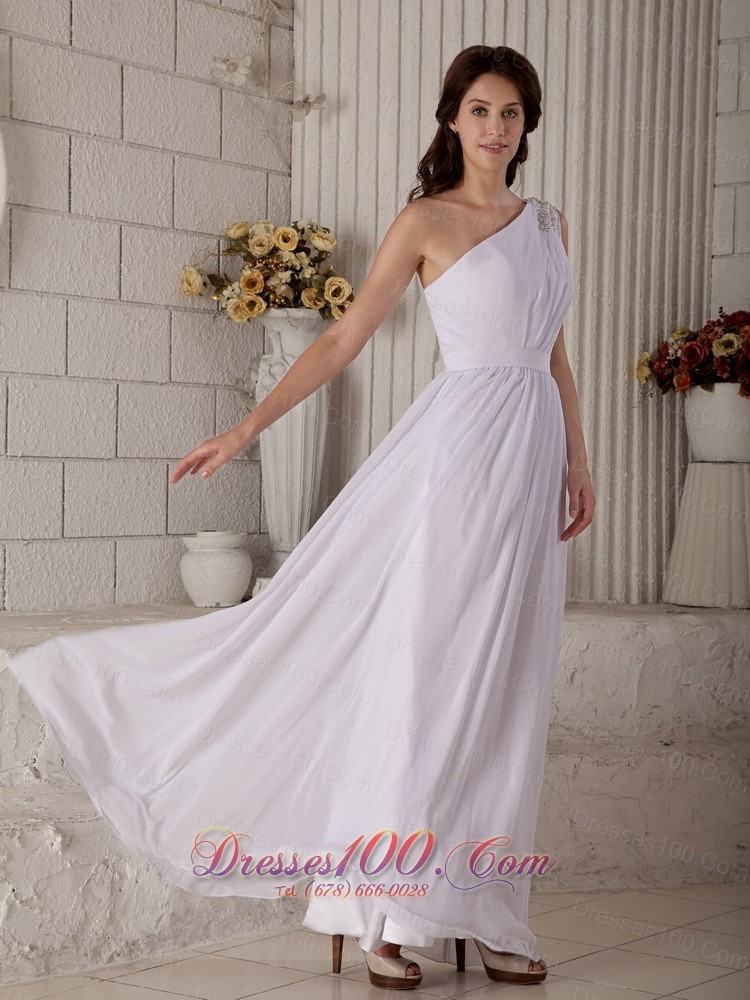 Appliques One Shoulder Chiffon Beach Wedding Dress
