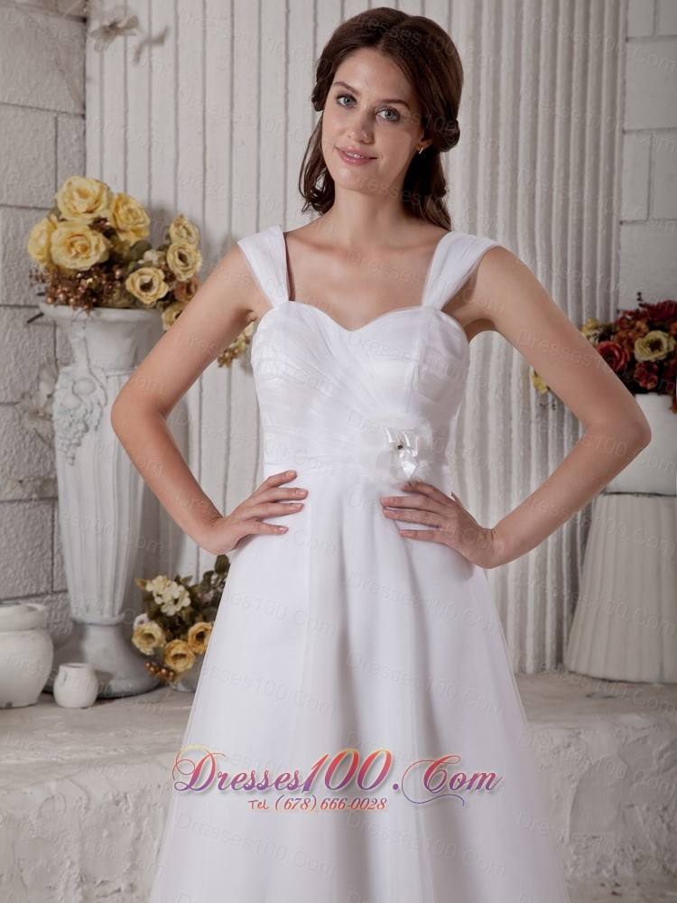 Hand Made Flower Straps Ruched Wedding Dress Brush