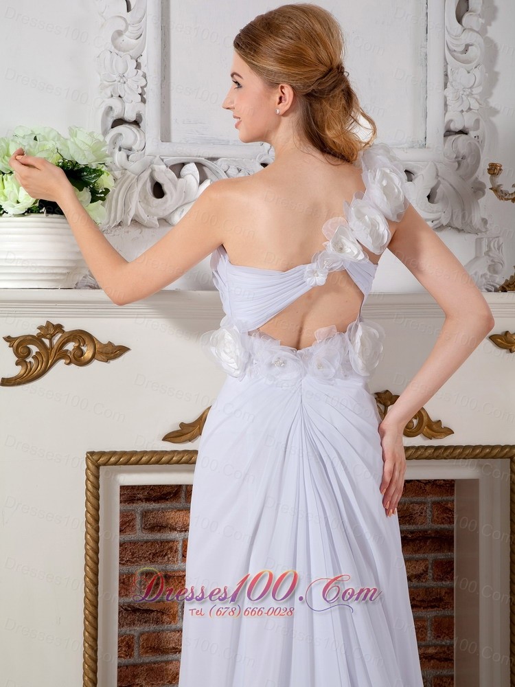 One Shoulder Chiffon Wedding Dress Hand Made Flowers