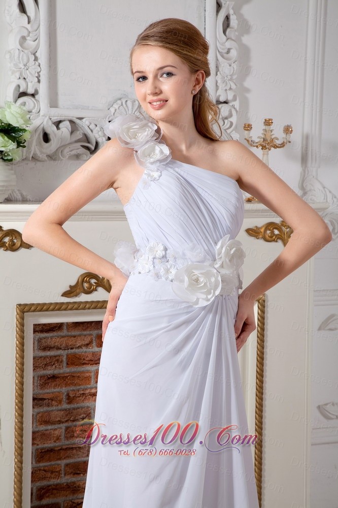 One Shoulder Chiffon Wedding Dress Hand Made Flowers