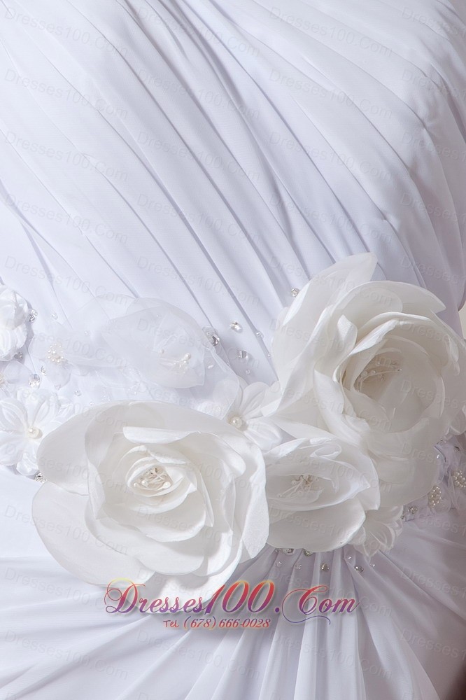 One Shoulder Chiffon Wedding Dress Hand Made Flowers