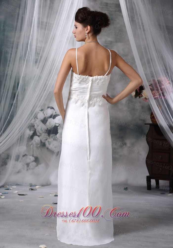 Spaghetti Straps Appliques Wedding Dress High Low Chiffon
