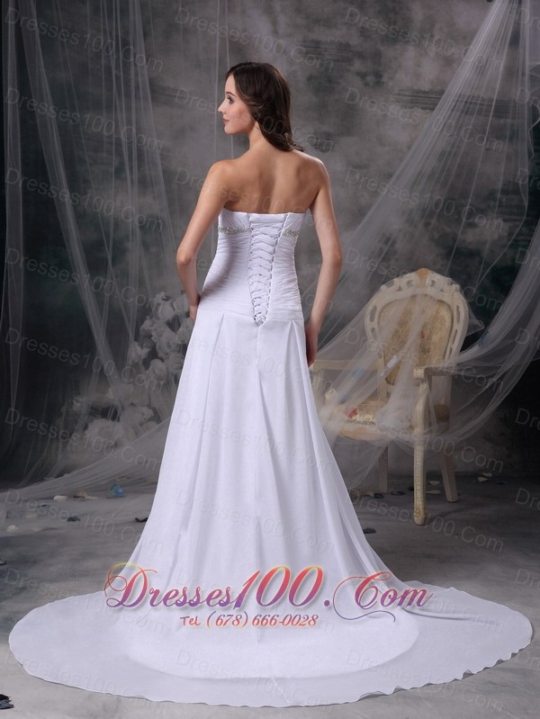 Appliques Ruched Beach Chiffon Court Wedding Dress
