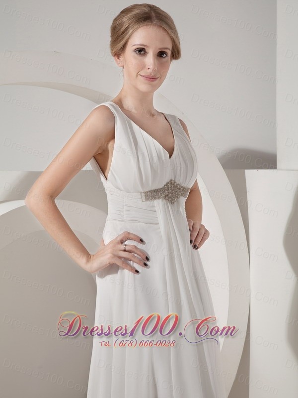 Beading V Neck Beach Wedding Guest Dresses Chiffon