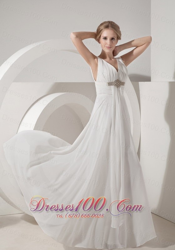 Beading V Neck Beach Wedding Guest Dresses Chiffon
