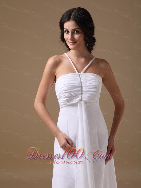 Ruched Halter Chiffon Beading Wedding Dress High Low