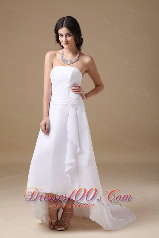 Appliques Strapless Chiffon High Low Bridal Dresses