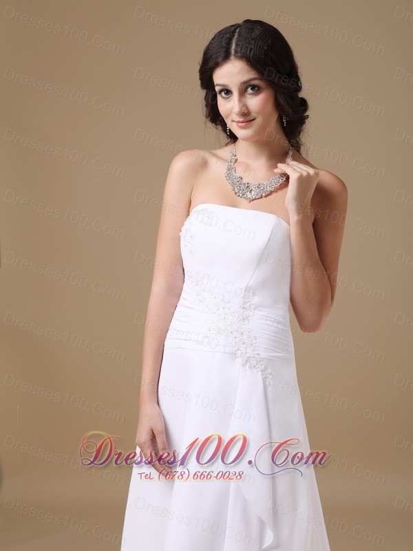 Appliques Strapless Chiffon High Low Bridal Dresses