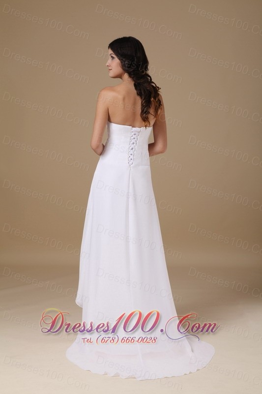 Appliques Strapless Chiffon High Low Bridal Dresses