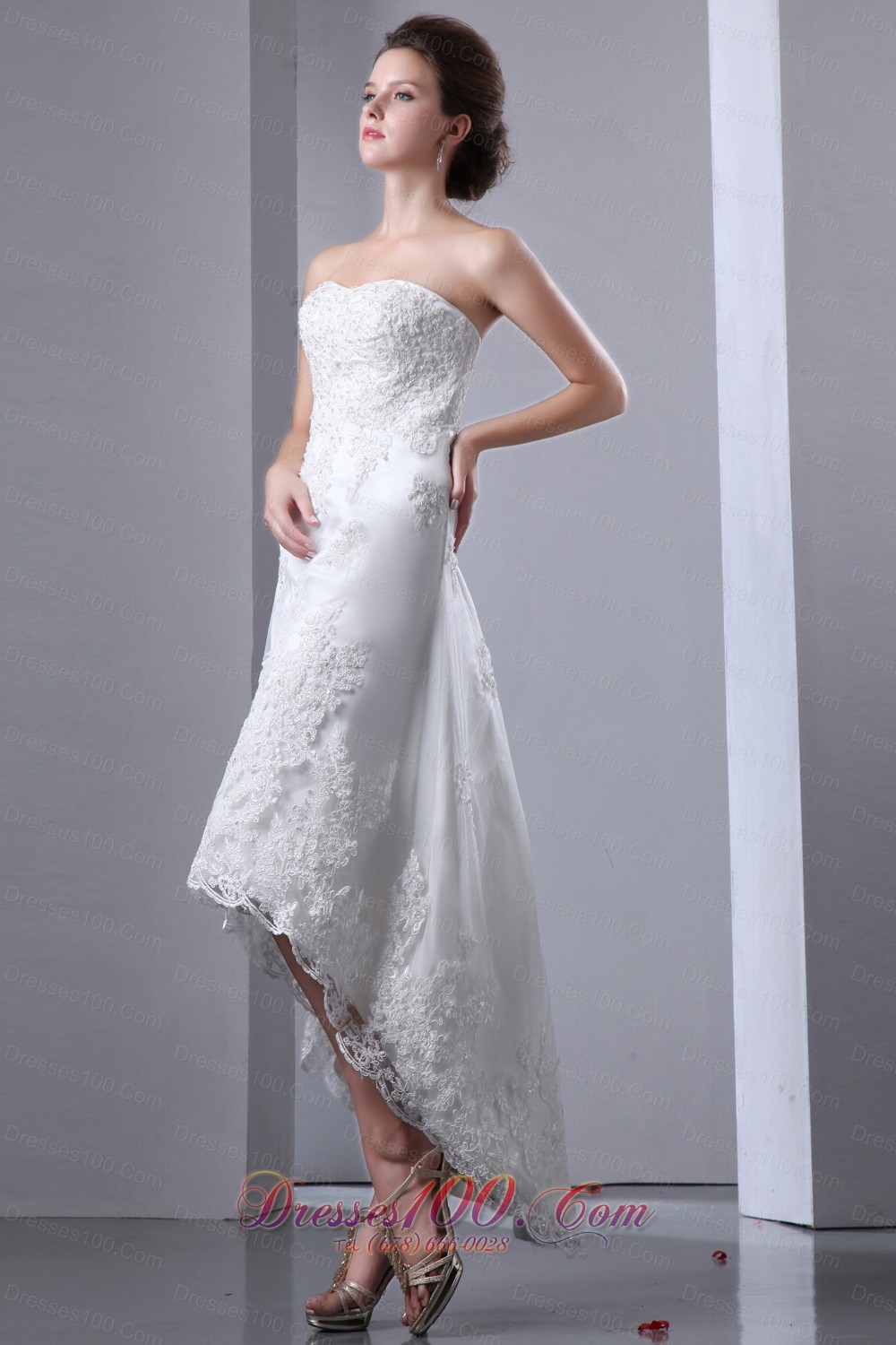 Lace High Low Wedding Dresses For Brides Strapless