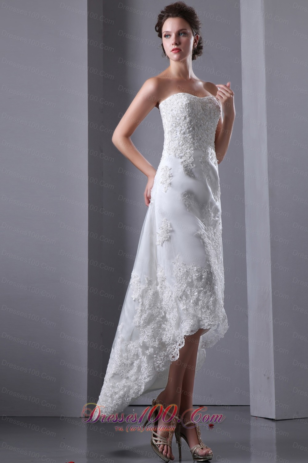 Lace High Low Wedding Dresses For Brides Strapless