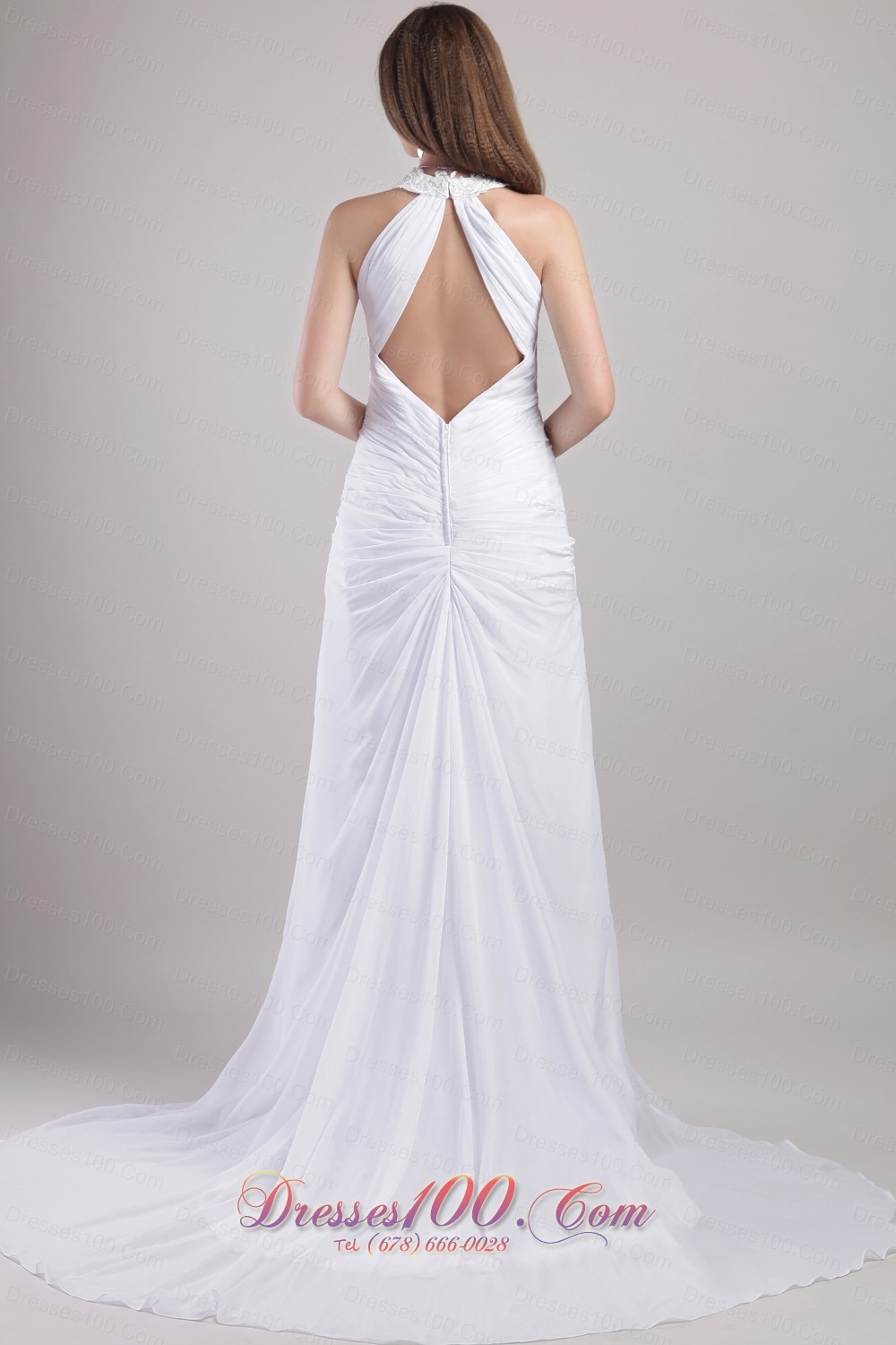 Sassy Sheath Column Halter Ruched Wedding Dress