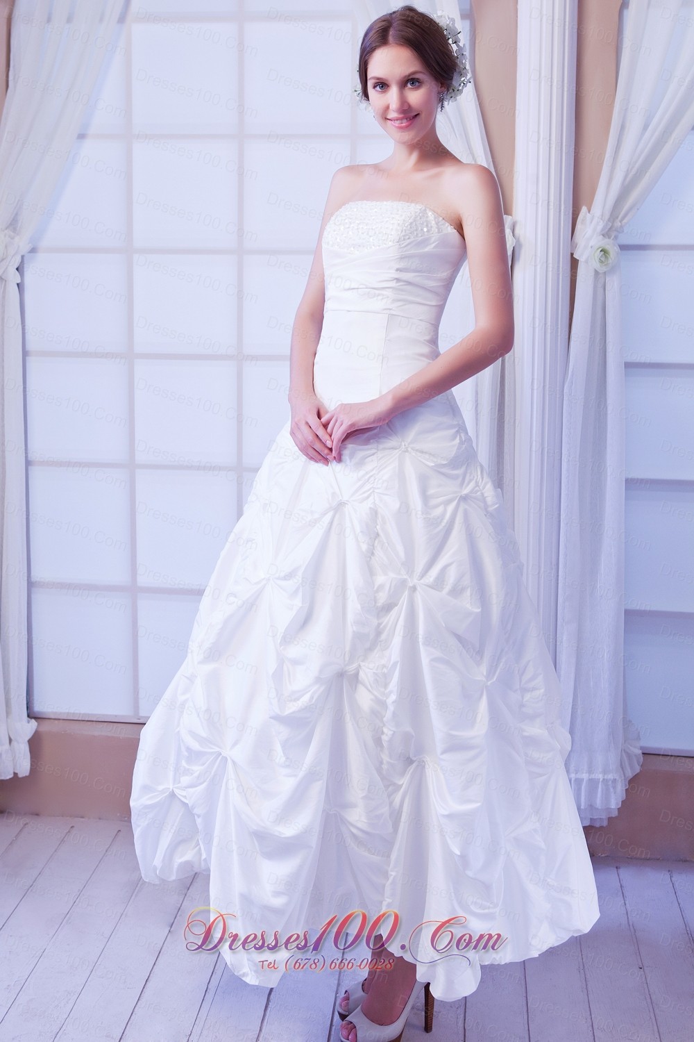 Strapless A-line Ankle-length Taffeta Wedding Dress