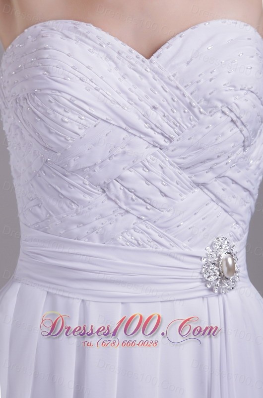 Sweetheart Ruched Train Chiffon Beading Bridal Gowns