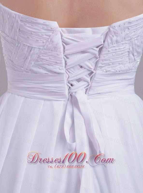 Sweetheart Ruched Train Chiffon Beading Bridal Gowns