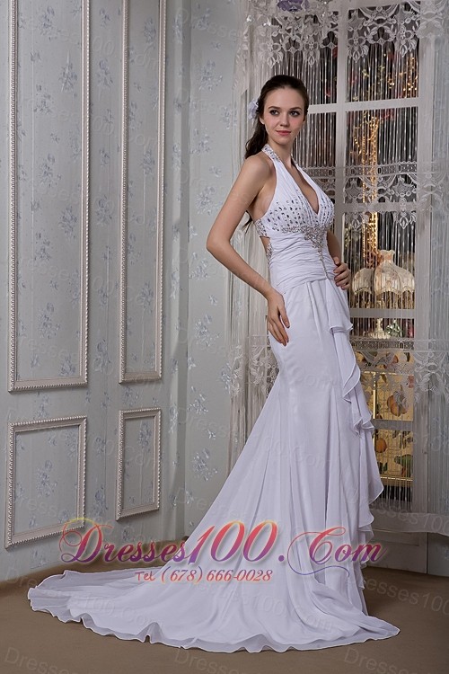 Mermaid Inexpensive Halter Beading Wedding Dress