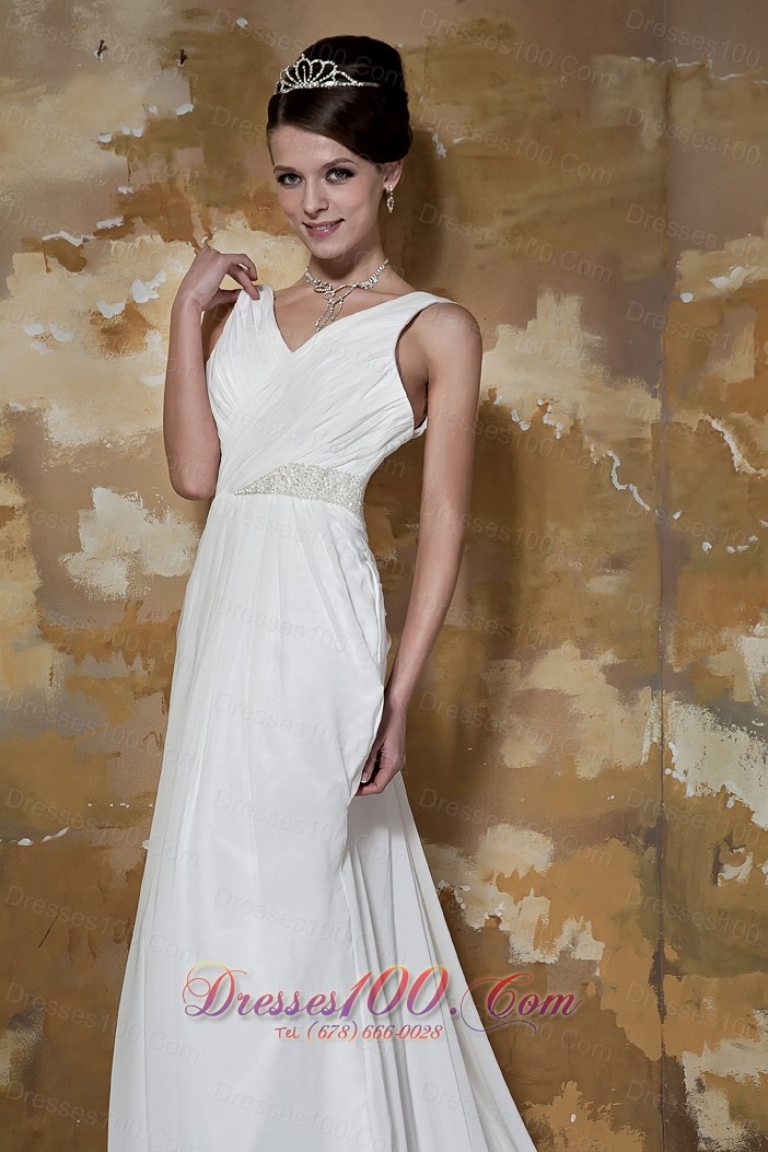 Column Affordable Court Train Beaded Wedding Dress