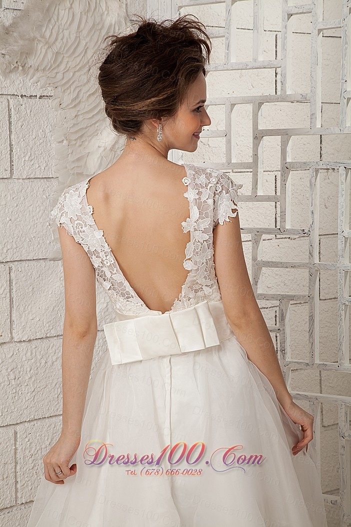 Chic A-line Scoop Beaded Wedding Dress Organza Lace