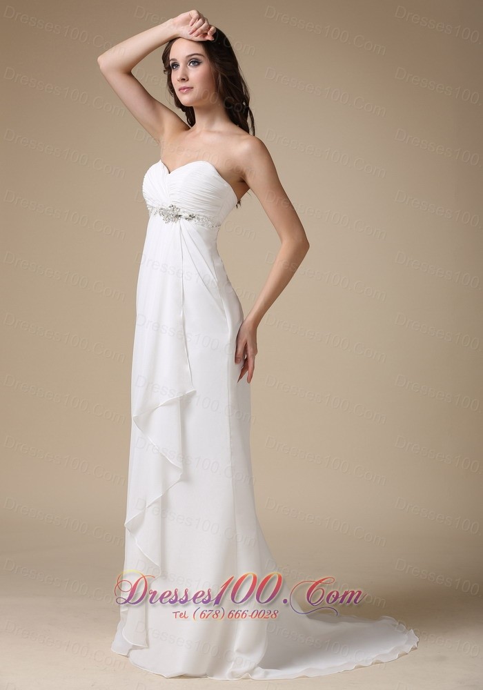 Sweetheart Brush Train Chiffon Beading Bridal Dress