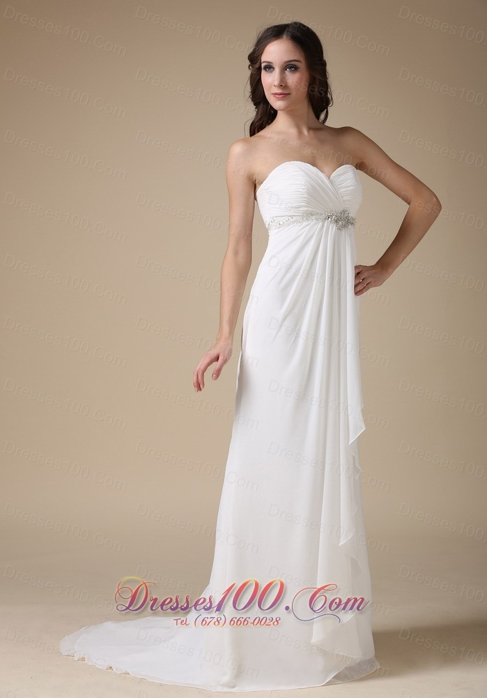 Sweetheart Brush Train Chiffon Beading Bridal Dress
