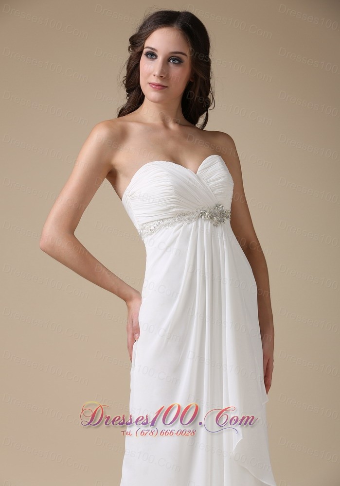 Sweetheart Brush Train Chiffon Beading Bridal Dress