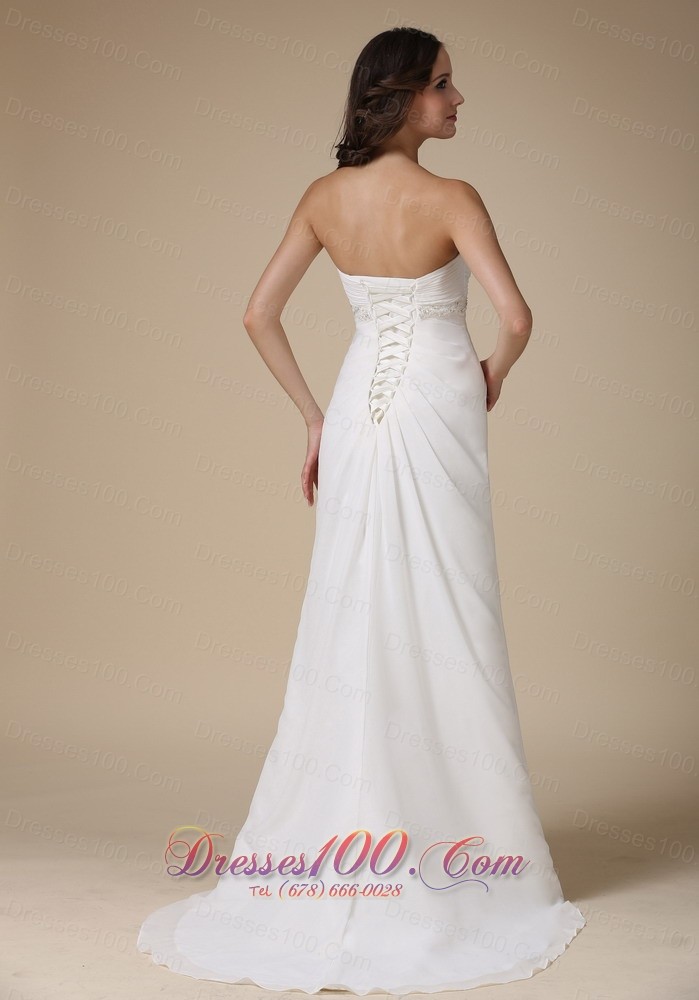 Sweetheart Brush Train Chiffon Beading Bridal Dress