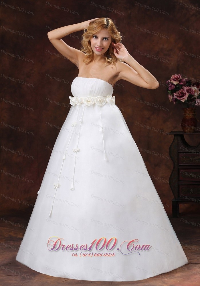 Floral Strapless Tulle Satin A-line Wedding Dress