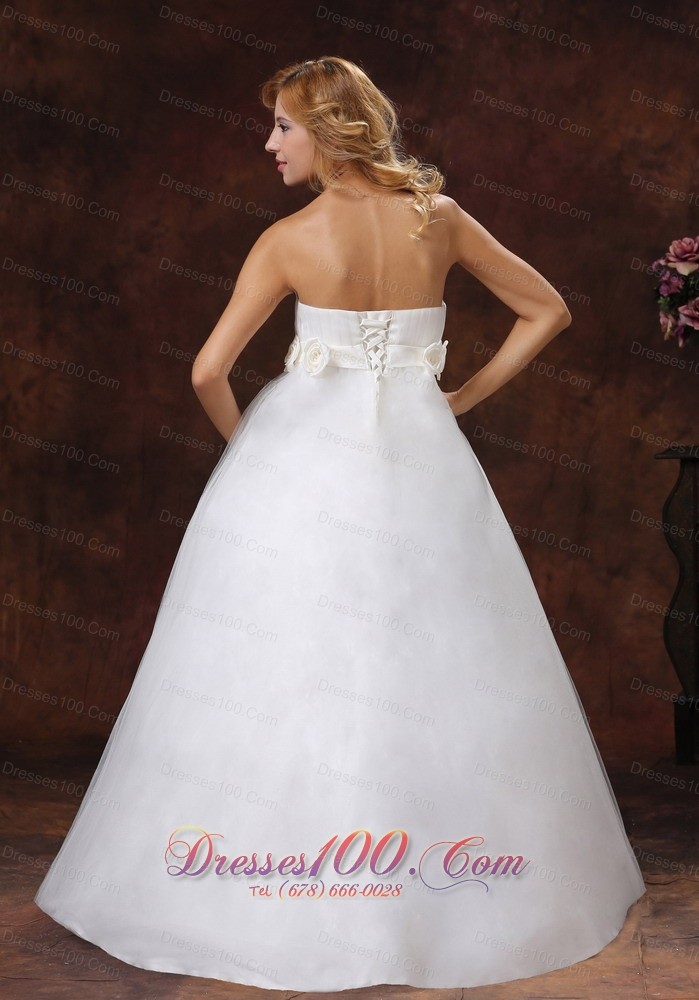 Floral Strapless Tulle Satin A-line Wedding Dress