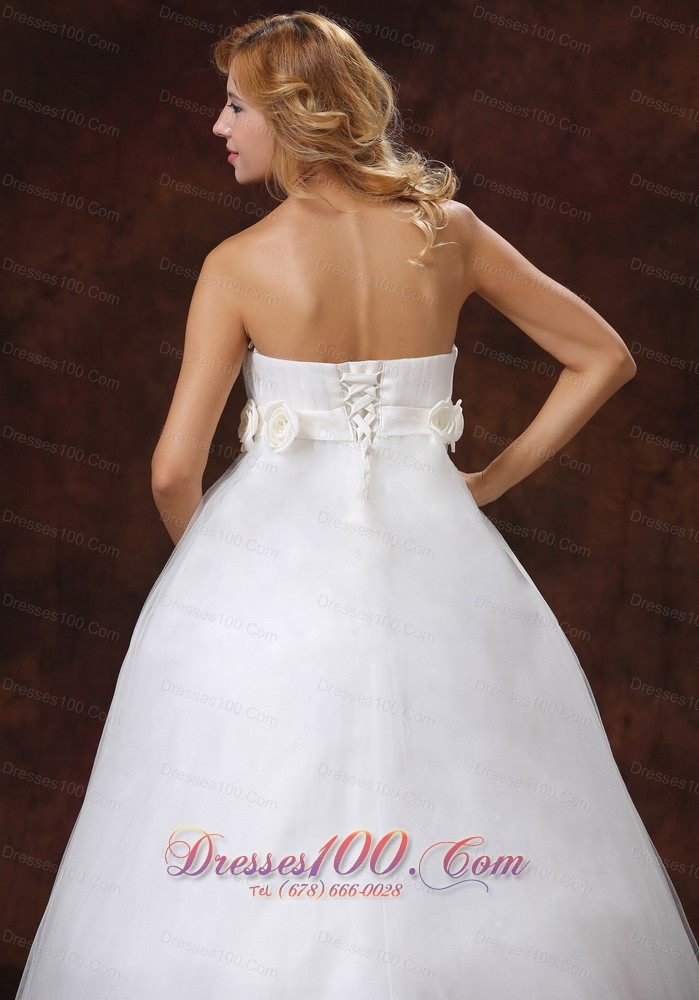 Floral Strapless Tulle Satin A-line Wedding Dress