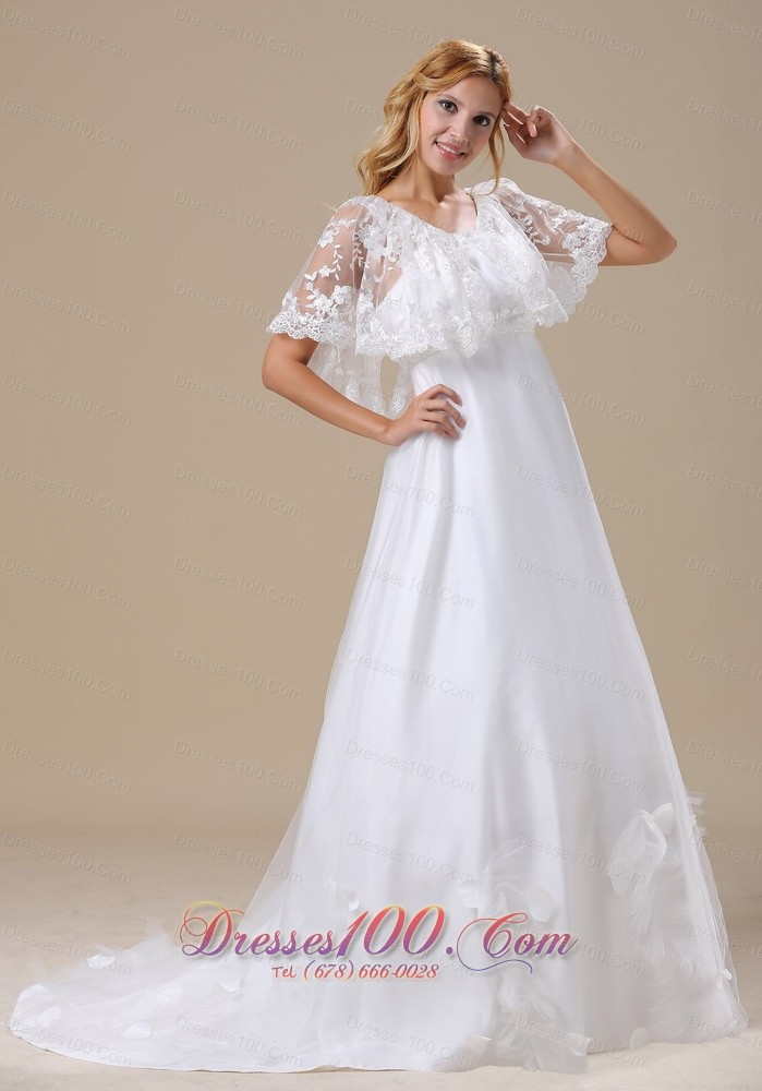 Custom Wedding Dress Short Sleeves Brush Train