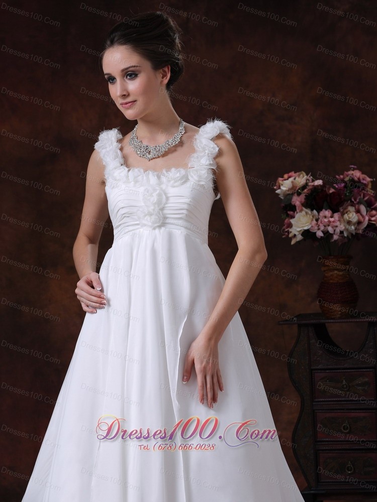 A-Line Straps Chapel Train Chiffon Wedding Dress