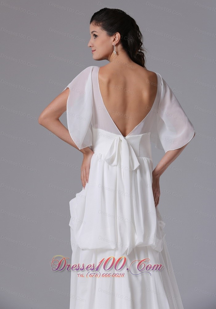 Sassy Scoop Short Sleeves Wedding Dress Ruches