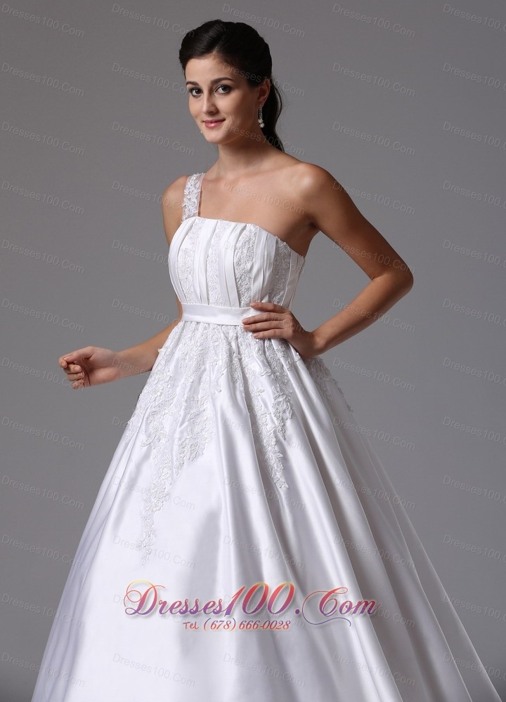A-line One Shoulder Wedding Dress Embroidery Ruches