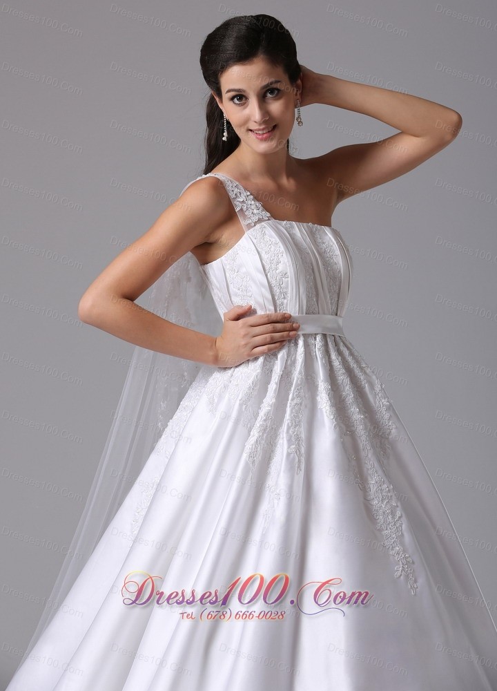 A-line One Shoulder Wedding Dress Embroidery Ruches