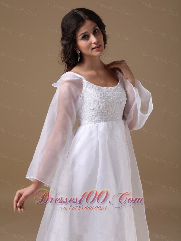 High-class Scoop Floor-length Organza Lace Wedding Dress