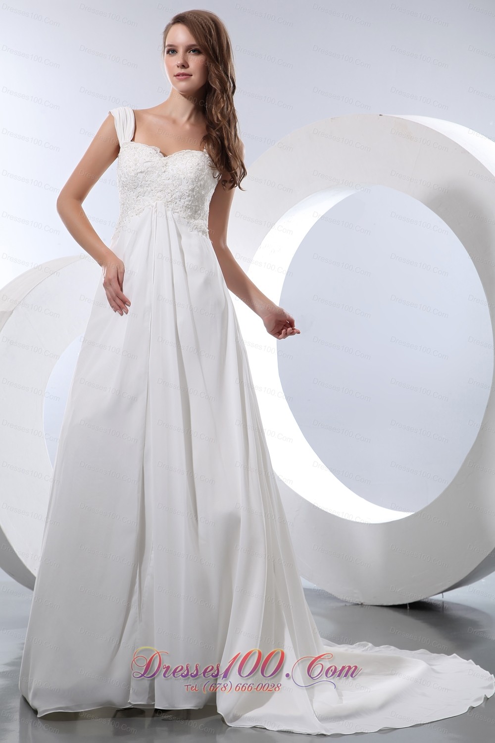 Elegant A-line Straps Wedding Gowns Chiffon Appliques