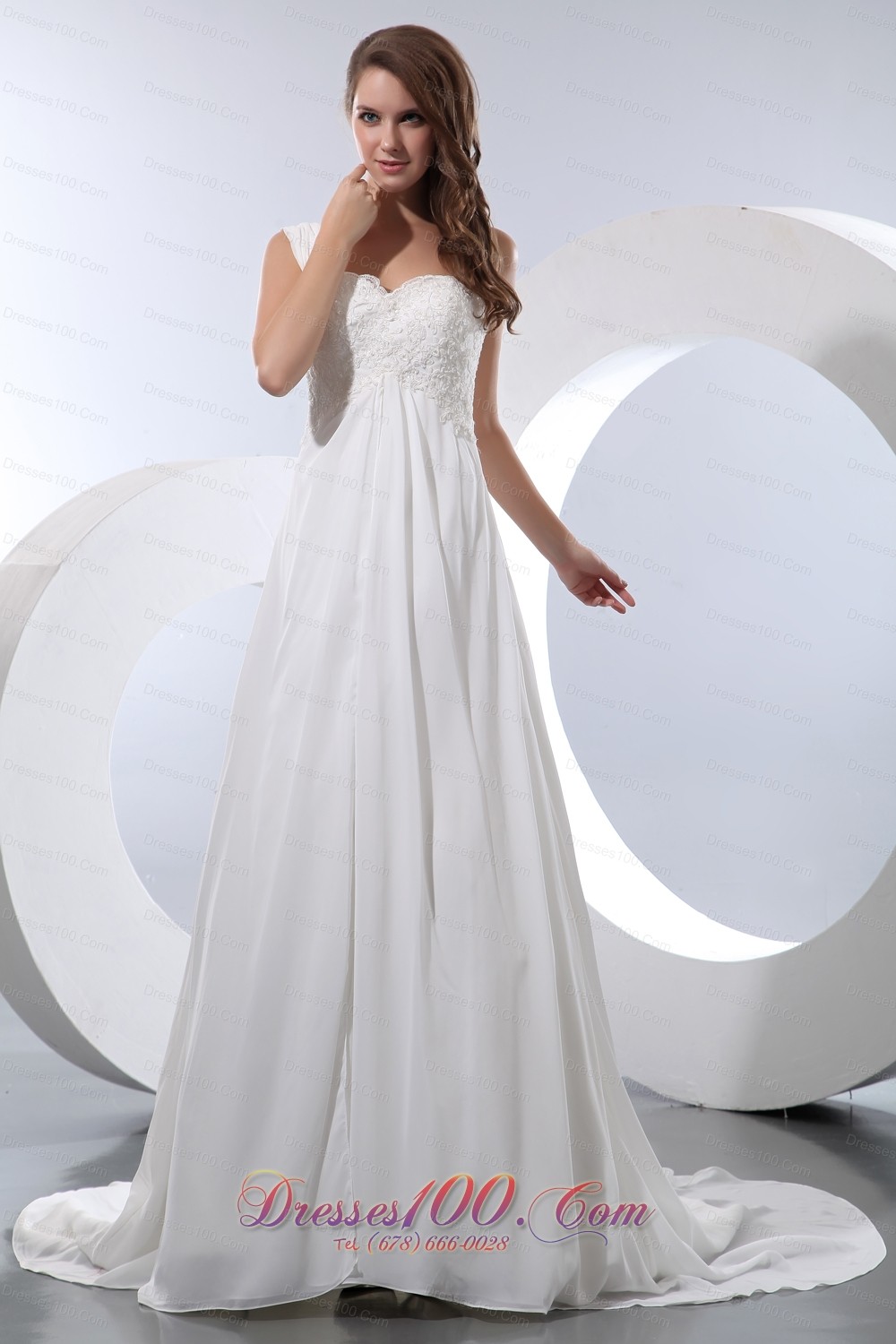 Elegant A-line Straps Wedding Gowns Chiffon Appliques