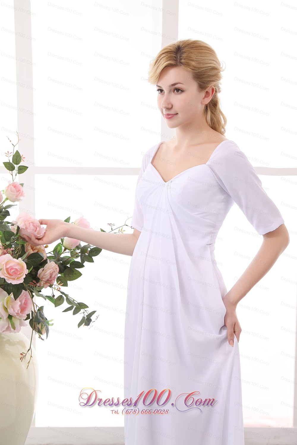 Unique Empire V-neck Wedding Dress Court Train Chiffon