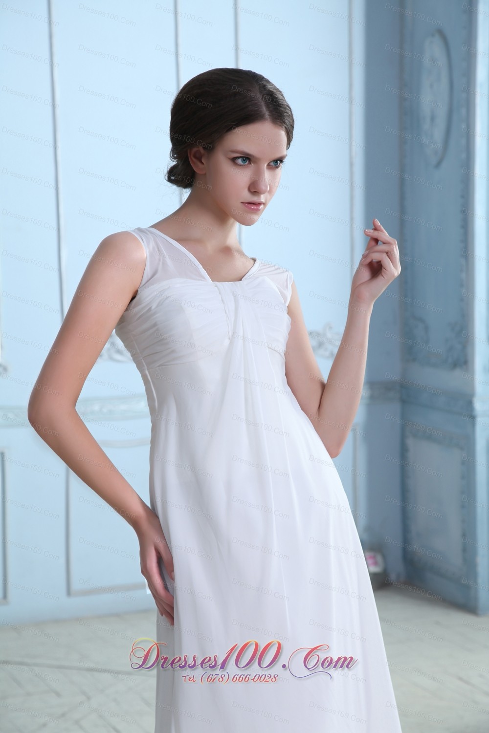 Empire V-neck Maternity Wedding Dress Chiffon Ruch