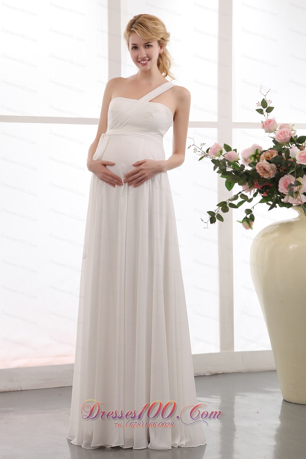 Beauty One Shoulder Maternity Wedding Dress Chiffon Sash
