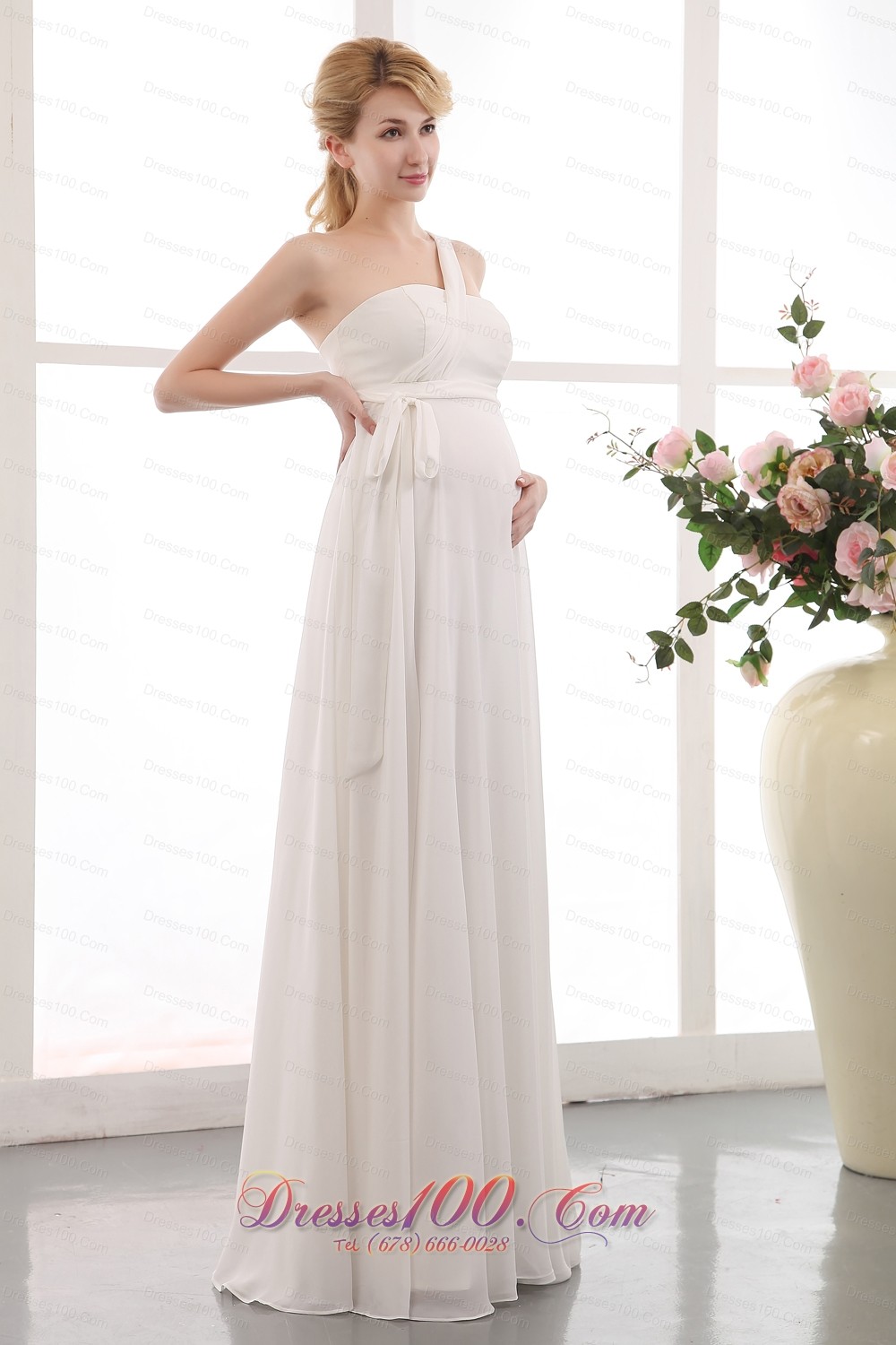 Beauty One Shoulder Maternity Wedding Dress Chiffon Sash