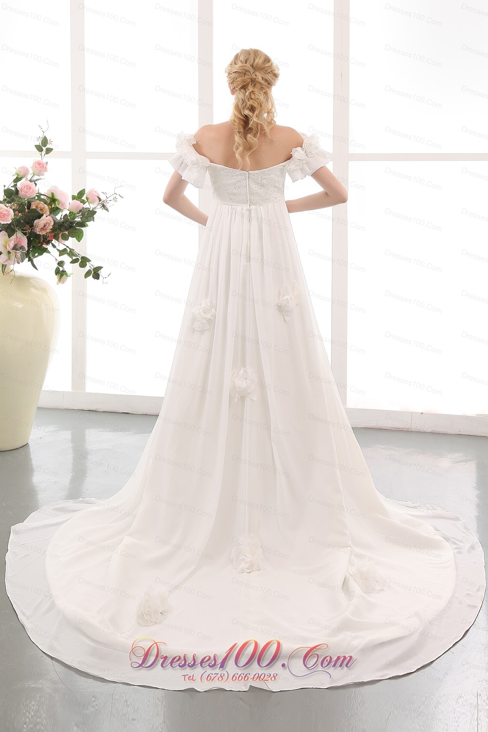 Empire Off The Shoulder Floral Wedding Dress Chiffon