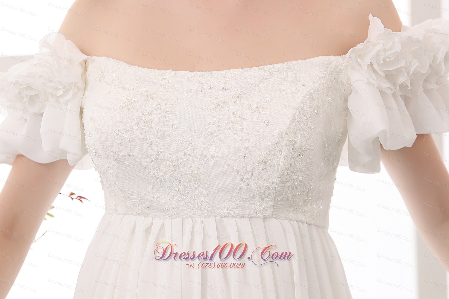 Empire Off The Shoulder Floral Wedding Dress Chiffon