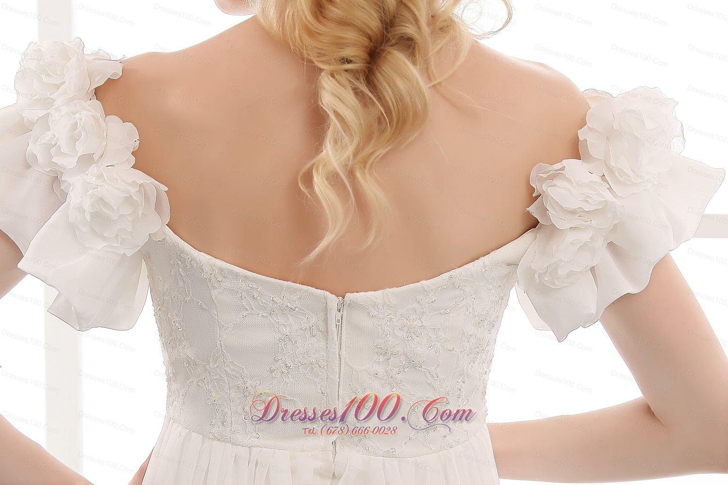 Empire Off The Shoulder Floral Wedding Dress Chiffon