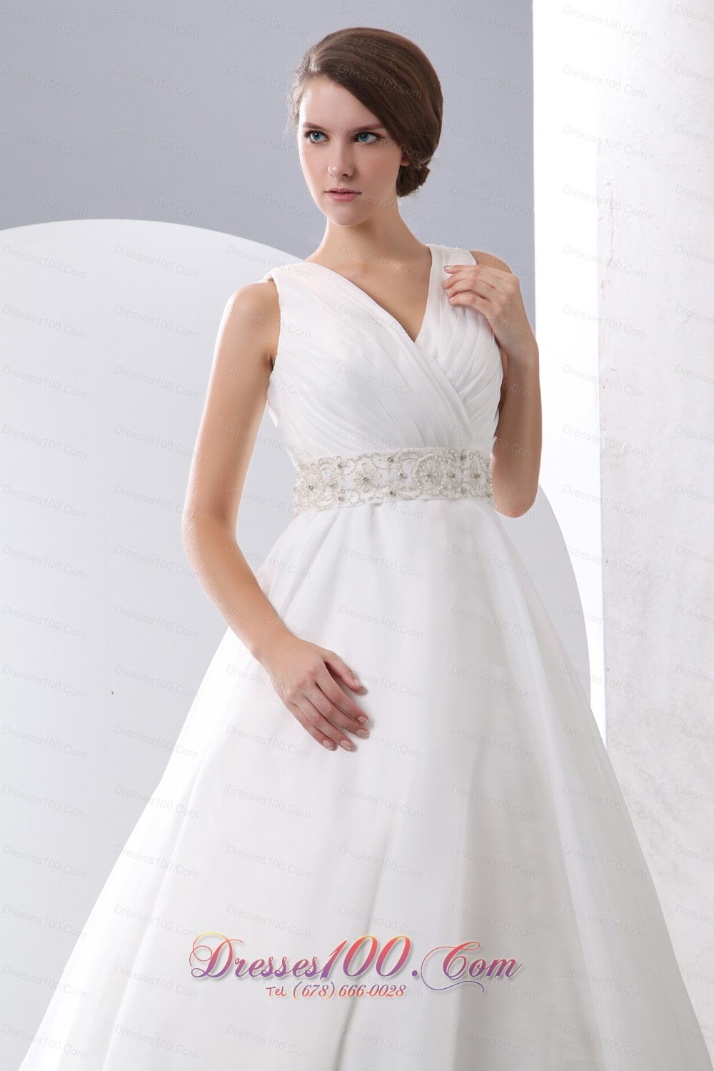 Gergeous A-line V-neck Wedding Dress Taffeta Organza Ruch