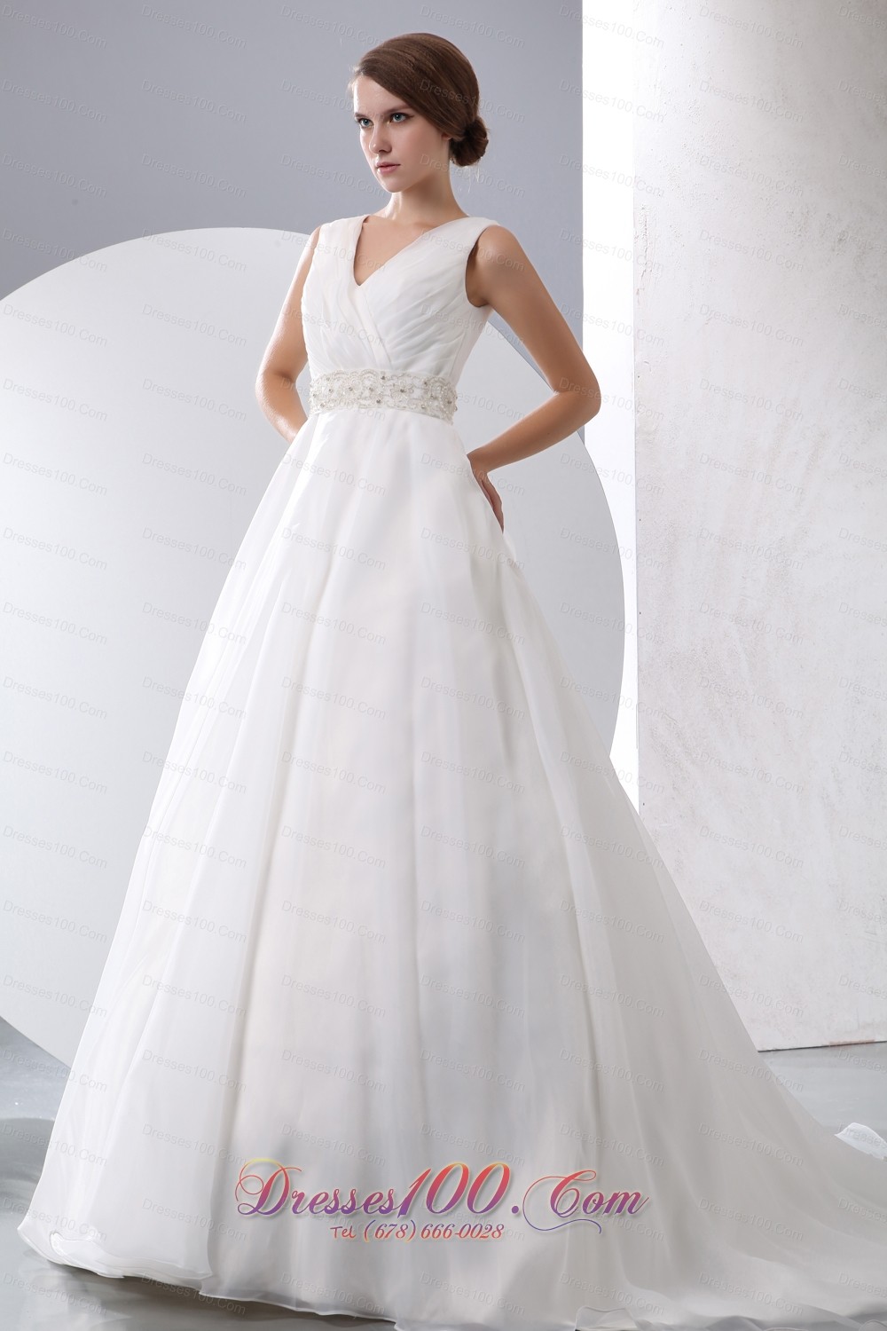 Gergeous A-line V-neck Wedding Dress Taffeta Organza Ruch